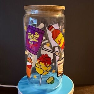 Colorful spicy snack graphics Glass Cup with Bamboo Lid